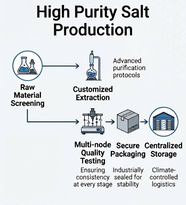 Production process for high-purity salt.