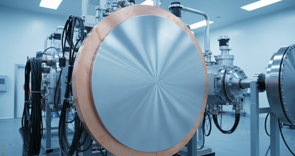 Large circular nickel sputtering target with brushed radial surface texture mounted on copper backing