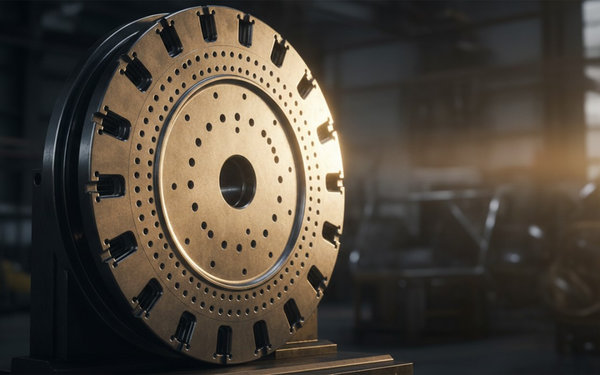 Massive nickel superalloy turbine disc featuring concentric rings of precision-drilled cooling holes