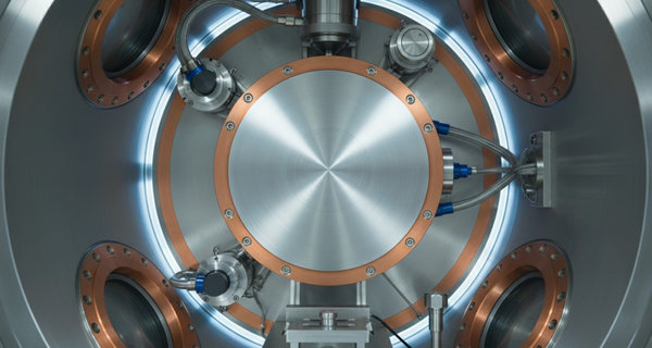 Large circular aluminum sputtering target with brushed radial texture installed in a stainless steel vacuum chamber