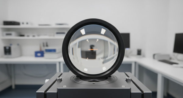 Plano-convex germanium infrared lens mounted on precision optical platform in clean laboratory
