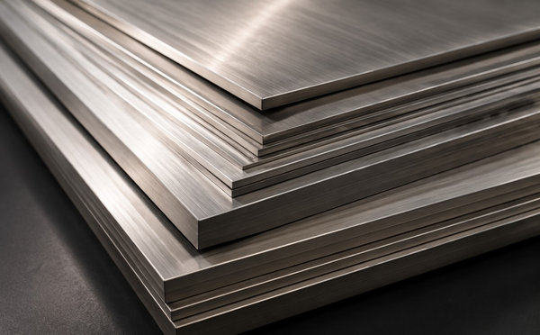 Stack of brushed copper-nickel sheets with a satin metallic finish