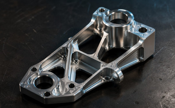 CNC-machined aluminum aerospace bracket with pocketed rib structure