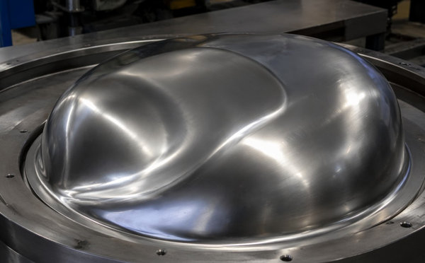 Sheet metal formed into a deep smooth dome by superplastic forming