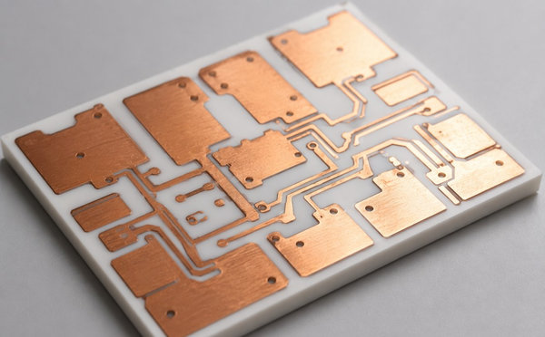 Copper circuit traces bonded onto a white alumina ceramic substrate