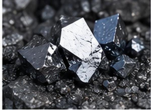 Angular metallic silicon fragments grouped on a textured mineral background.