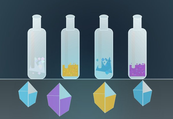 Sealed glass ampoules and faceted halide crystals arranged on a clean laboratory surface.